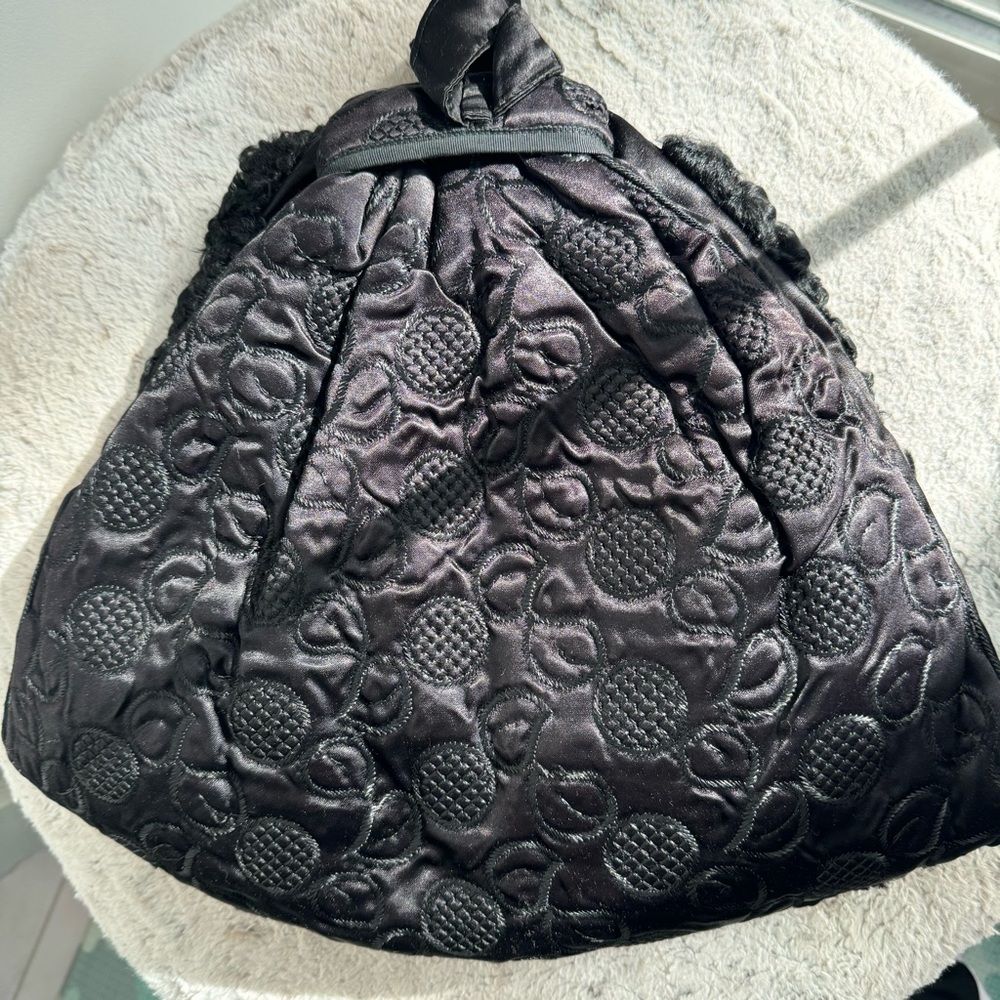 Vintage Hand Muff Warmer Black Satin & Persian Lamb